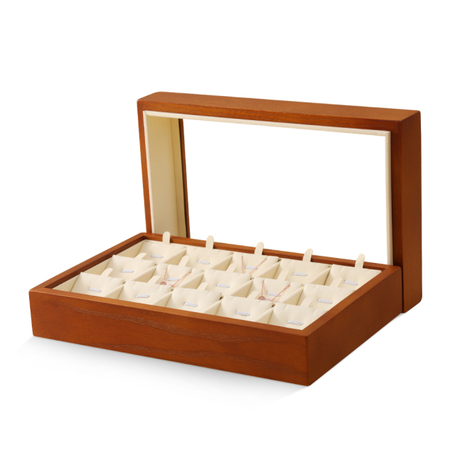 Yinbeini Natural Wood Jewelry Box for Earrings with Divided Compartments Great for Preventing Tangling and Losing Small Earring Pieces X010