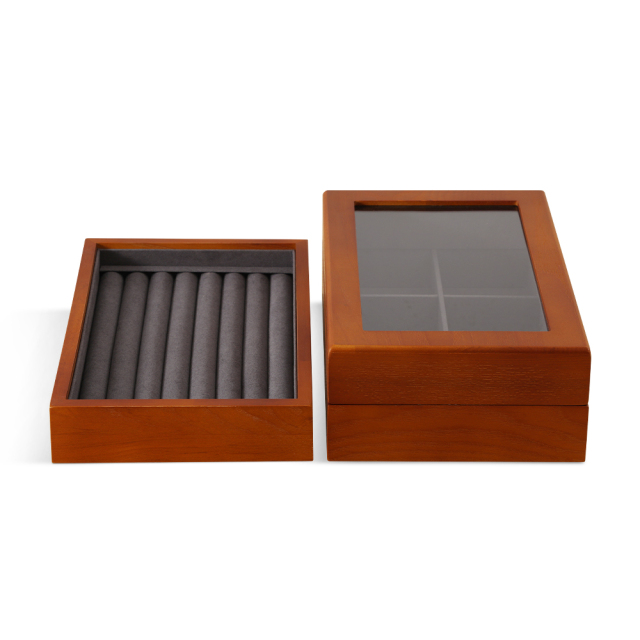 Yinbeini Natural Wood Jewelry Box for Earrings with Divided Compartments Great for Preventing Tangling and Losing Small Earring Pieces X010