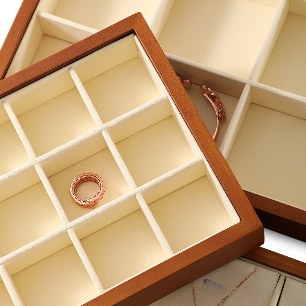 Yinbeini Natural Wood Jewelry Box for Earrings with Divided Compartments Great for Preventing Tangling and Losing Small Earring Pieces X010