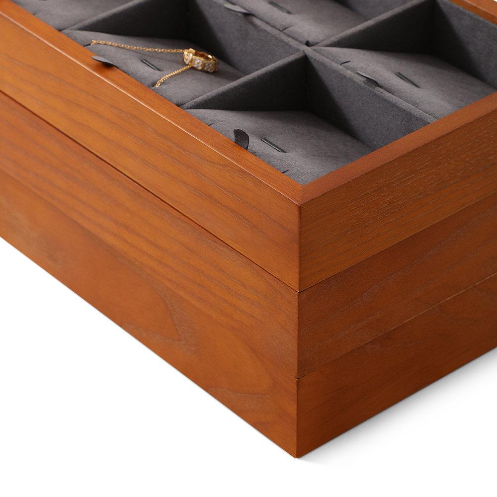 Yinbeini Natural Wood Jewelry Box for Earrings with Divided Compartments Great for Preventing Tangling and Losing Small Earring Pieces X010