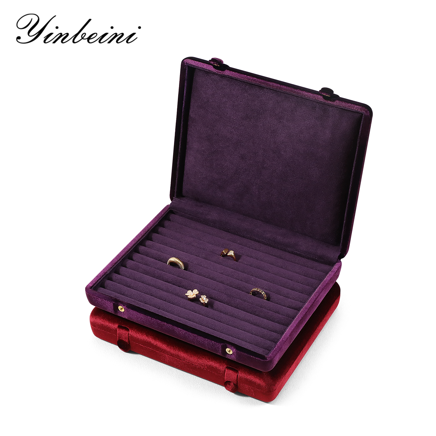 Yinbeini Ring Earring Pendant Storage Organizer Large Space Display Box Velvet Jewelry Storage Case Jeweler Memorial day gift box XB004