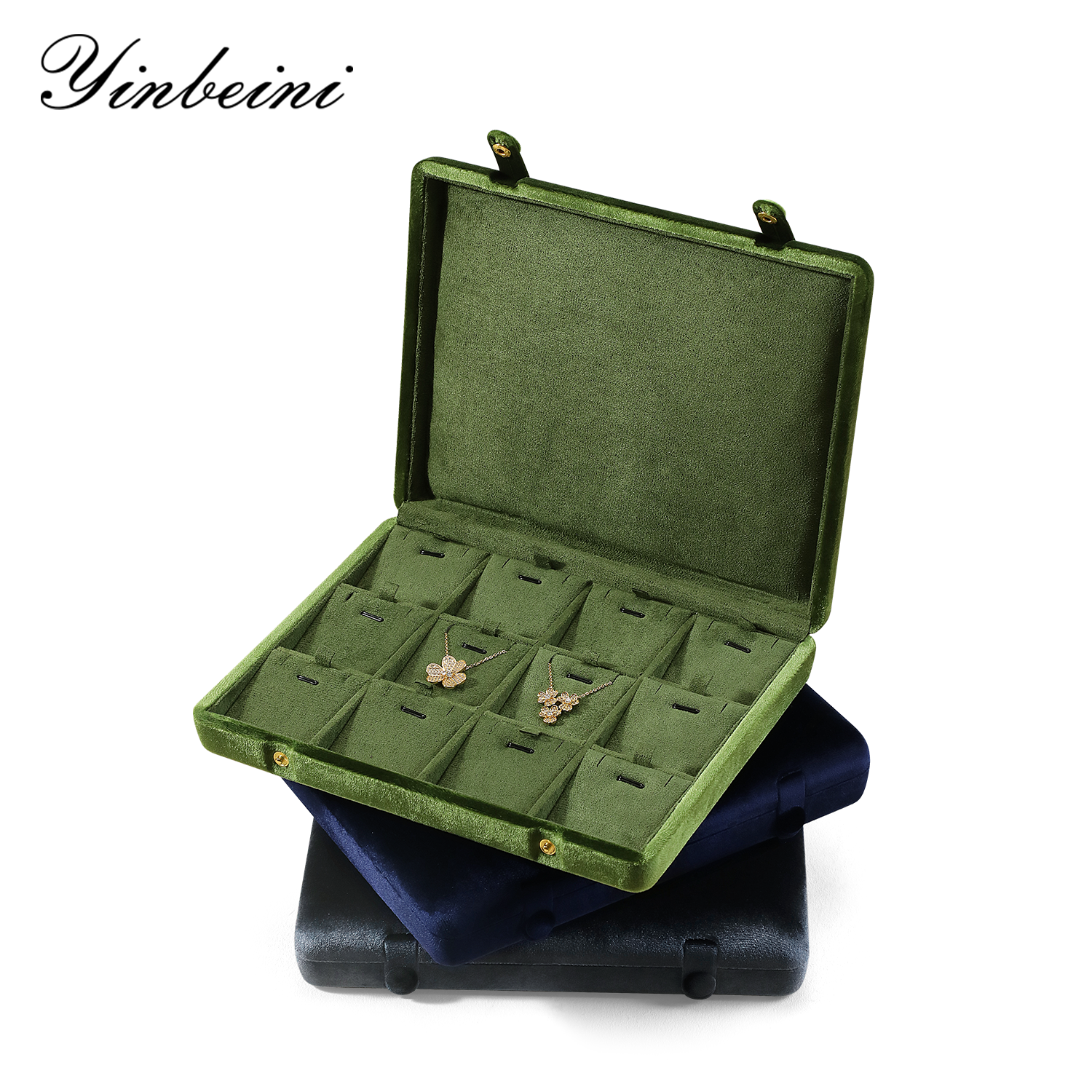 Yinbeini Ring Earring Pendant Storage Organizer Large Space Display Box Velvet Jewelry Storage Case Jeweler Memorial day gift box XB004
