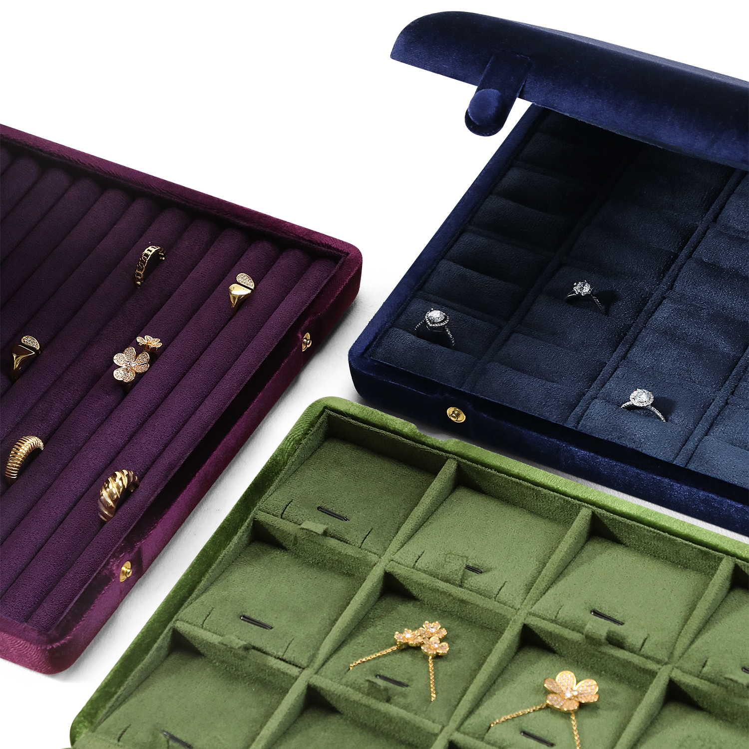 Yinbeini Ring Earring Pendant Storage Organizer Large Space Display Box Velvet Jewelry Storage Case Jeweler Memorial day gift box XB004