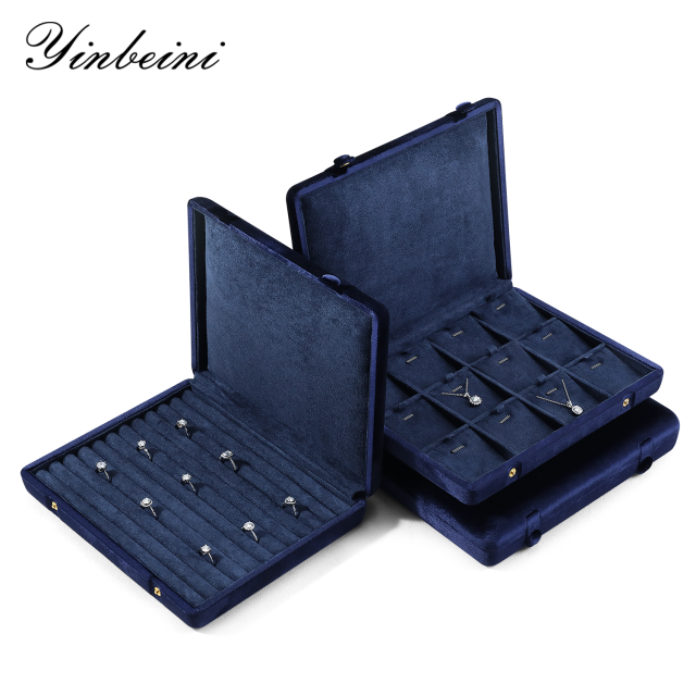 Yinbeini Ring Earring Pendant Storage Organizer Large Space Display Box Velvet Jewelry Storage Case Jeweler Memorial day gift box XB004