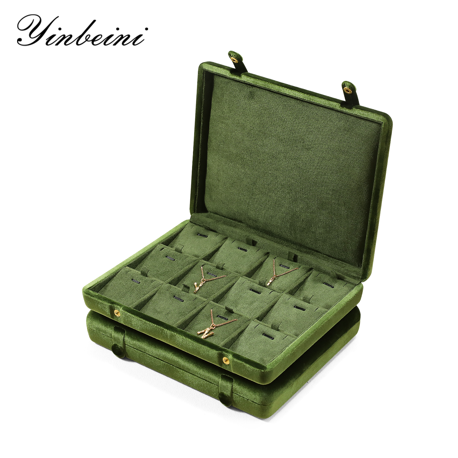 Yinbeini Velvet Large Space Display Box Jewelry Storage Case Ring Earring Pendant Storage Organizer Jeweler Memorial day gift box XB006