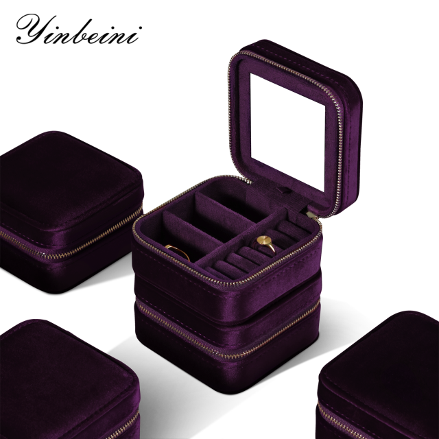 Yinbeini Purple Zippered Jewelry Organizer Stores Earrings Rings Necklaces and Bracelets Includes a Built-in Mirror for Easy Wearing BX001