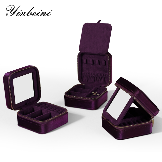 Yinbeini Purple Zippered Jewelry Organizer Stores Earrings Rings Necklaces and Bracelets Includes a Built-in Mirror for Easy Wearing BX001