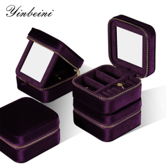 Yinbeini Purple Zippered Jewelry Organizer Stores Earrings Rings Necklaces and Bracelets Includes a Built-in Mirror for Easy Wearing BX001