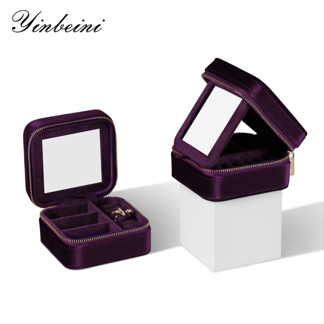 Yinbeini Purple Zippered Jewelry Organizer Stores Earrings Rings Necklaces and Bracelets Includes a Built-in Mirror for Easy Wearing BX001
