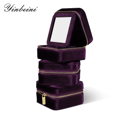 Yinbeini Purple Zippered Jewelry Organizer Stores Earrings Rings Necklaces and Bracelets Includes a Built-in Mirror for Easy Wearing BX001