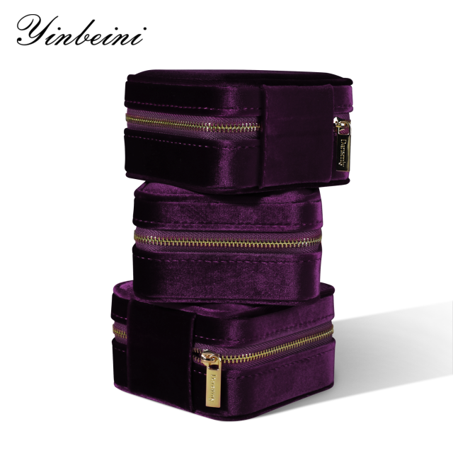 Yinbeini Purple Zippered Jewelry Organizer Stores Earrings Rings Necklaces and Bracelets Includes a Built-in Mirror for Easy Wearing BX001