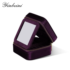 Yinbeini Purple Zippered Jewelry Organizer Stores Earrings Rings Necklaces and Bracelets Includes a Built-in Mirror for Easy Wearing BX001