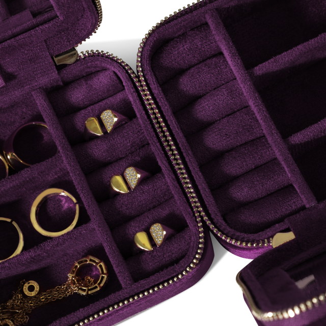 Yinbeini Purple Zippered Jewelry Organizer Stores Earrings Rings Necklaces and Bracelets Includes a Built-in Mirror for Easy Wearing BX001