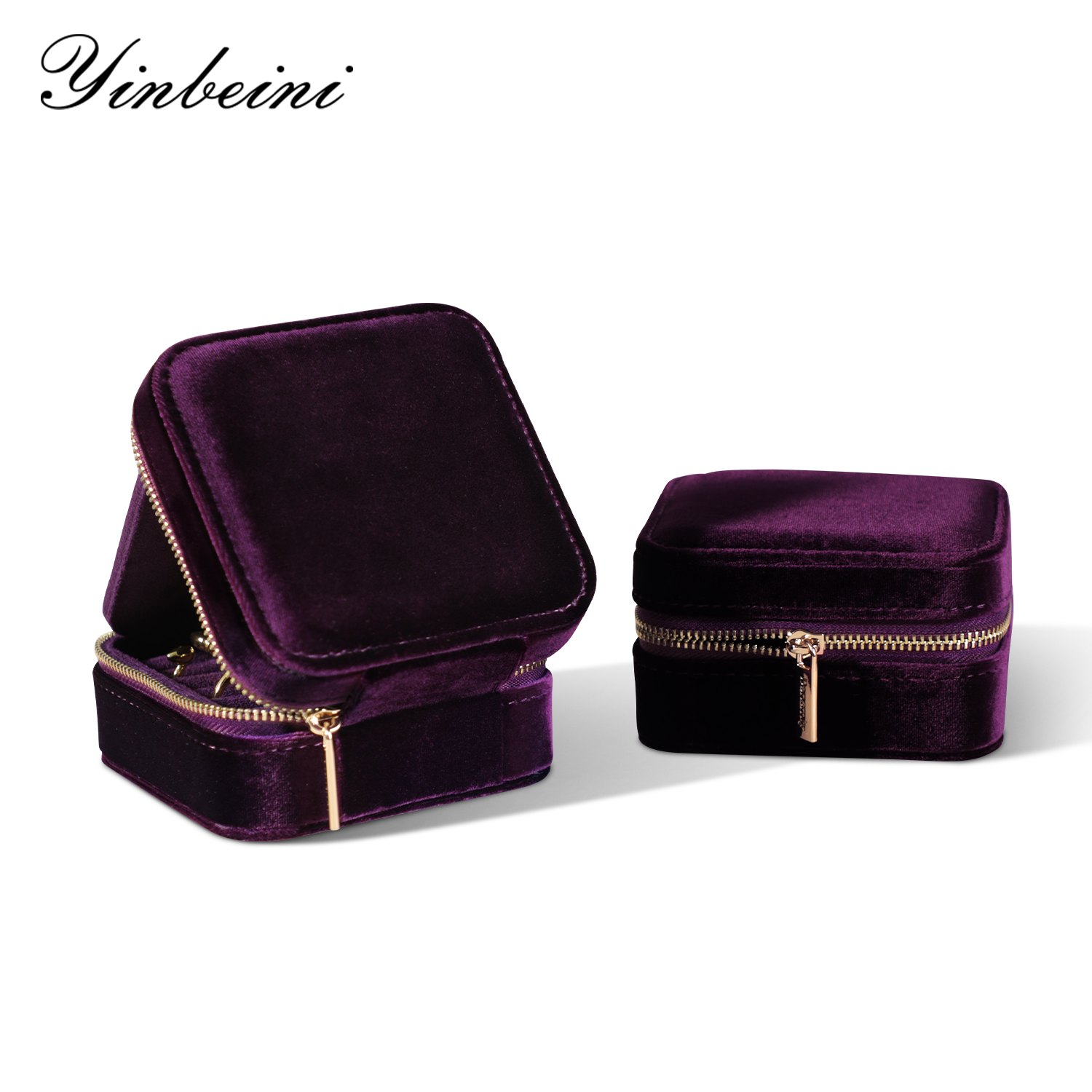 Yinbeini Purple Zippered Jewelry Organizer Stores Earrings Rings Necklaces and Bracelets Includes a Built-in Mirror for Easy Wearing BX001