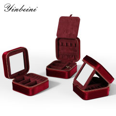 Yinbeini Classic Red Portable Zipper Pouch with Mirror Convenient Storage for Earrings Rings and Jewelry BX001