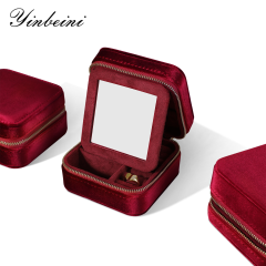 Yinbeini Classic Red Portable Zipper Pouch with Mirror Convenient Storage for Earrings Rings and Jewelry BX001