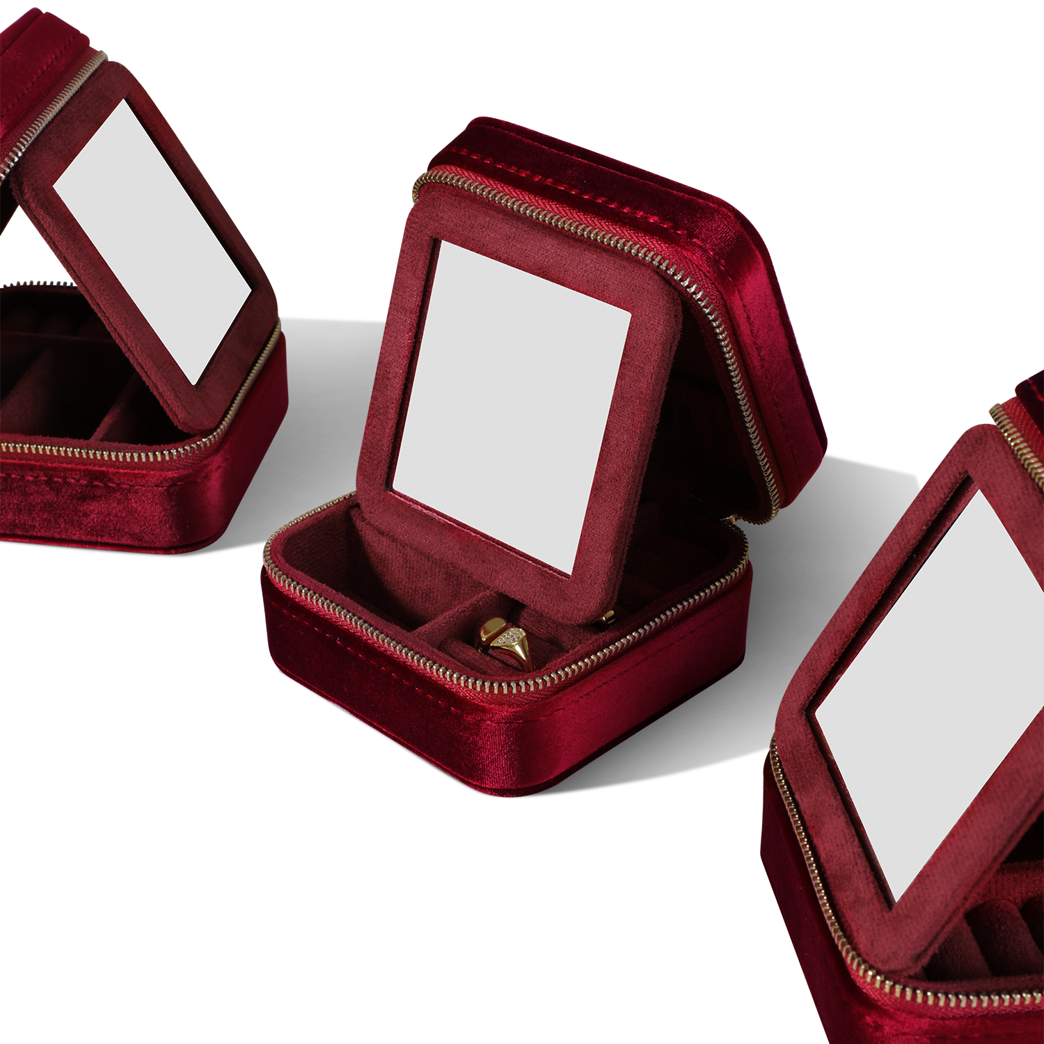 Yinbeini Classic Red Portable Zipper Pouch with Mirror Convenient Storage for Earrings Rings and Jewelry BX001
