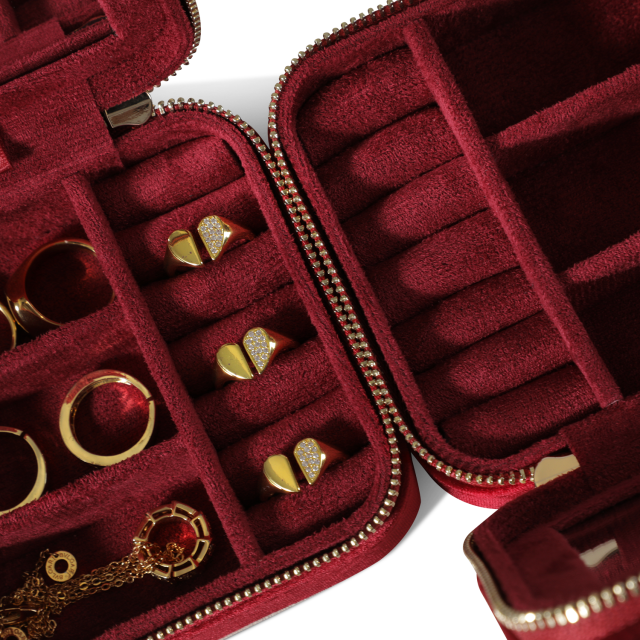 Yinbeini Classic Red Portable Zipper Pouch with Mirror Convenient Storage for Earrings Rings and Jewelry BX001