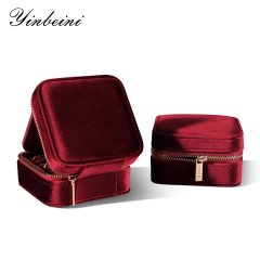 Yinbeini Classic Red Portable Zipper Pouch with Mirror Convenient Storage for Earrings Rings and Jewelry BX001