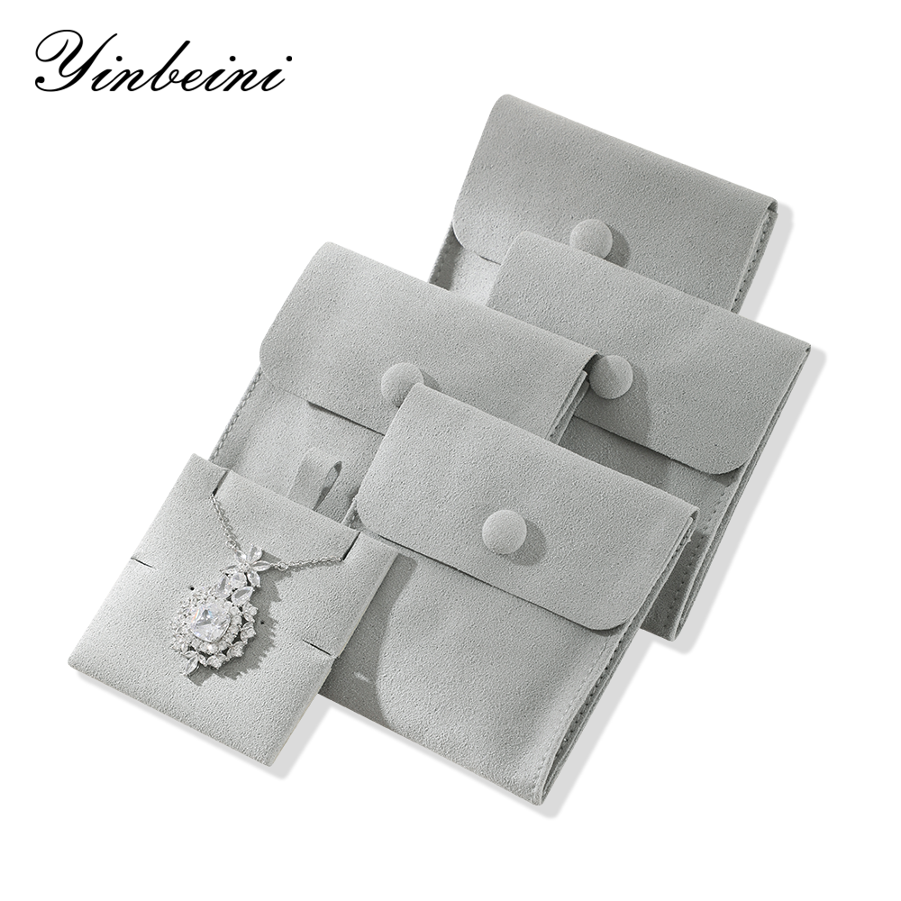 Yinbeini Classic Grey Microfiber Pouch Set with Snap Closure Ideal for Storing Small Accessories D001
