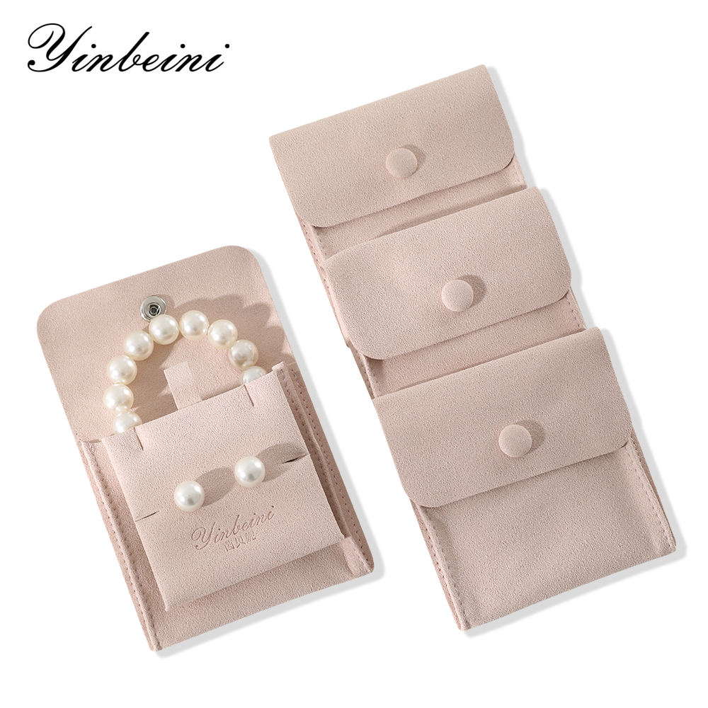 Yinbeini Pink Snap-Closure Microfiber Jewelry Pouch Convenient for Home Storage and Travel D001