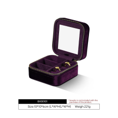Yinbeini Velvet Emerald Green Zippered Earrings Ring Box with Mirror Jewelry Storage Solution BX001