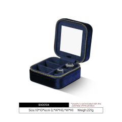Yinbeini Velvet Emerald Green Zippered Earrings Ring Box with Mirror Jewelry Storage Solution BX001