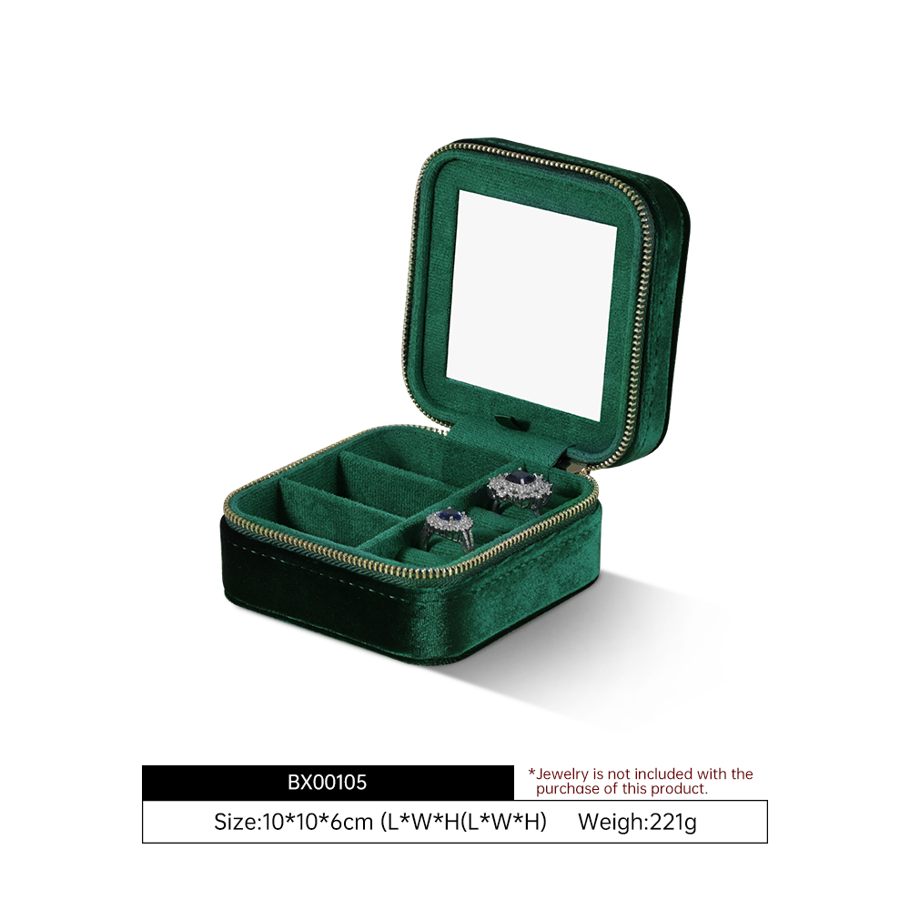 Yinbeini Multifunctional Velvet Blue Zippered Jewelry Earrings Ring Bracelet Necklace Storage Box with Mirror BX001