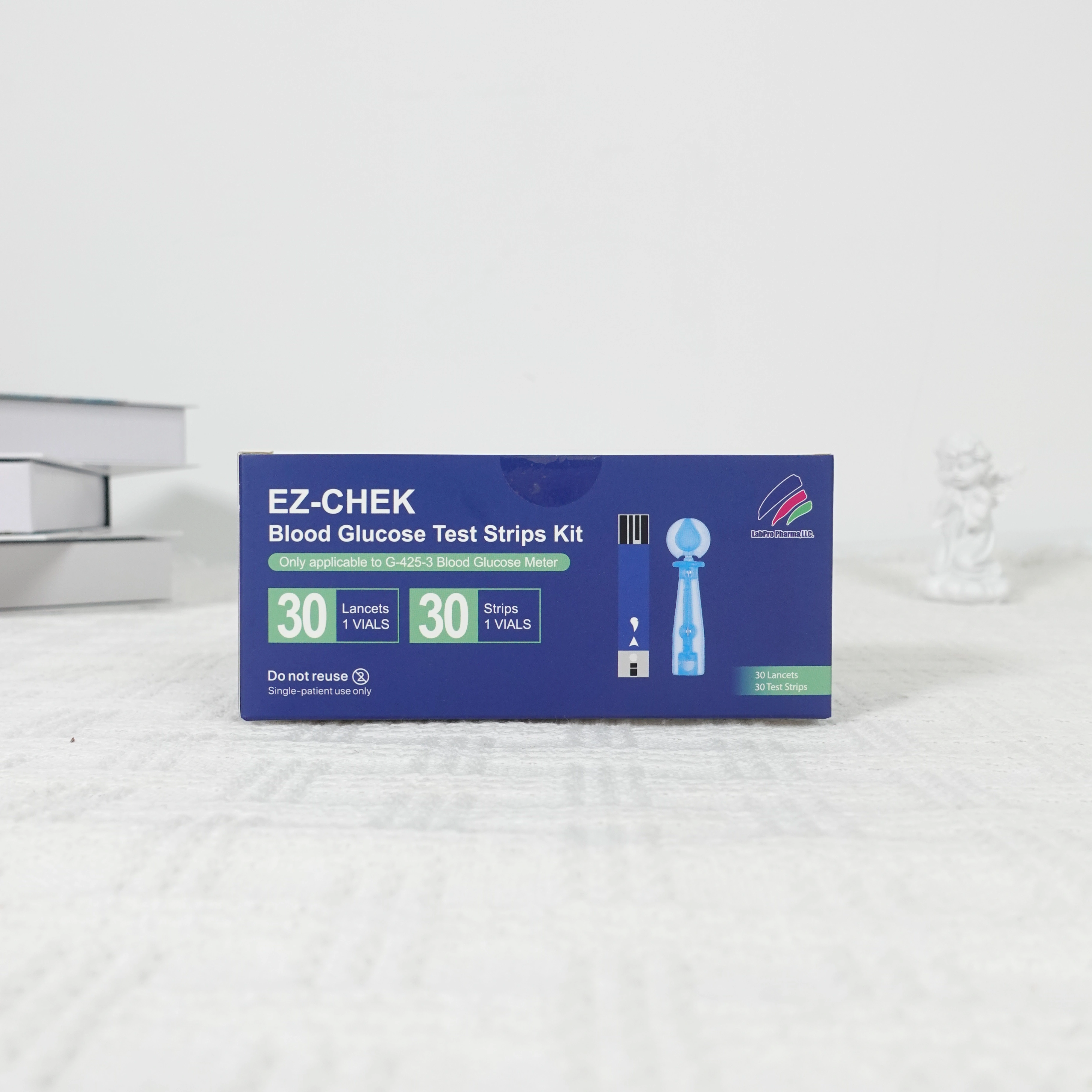 EZCHEK G-425-3S glucose test strip vial and packaging
