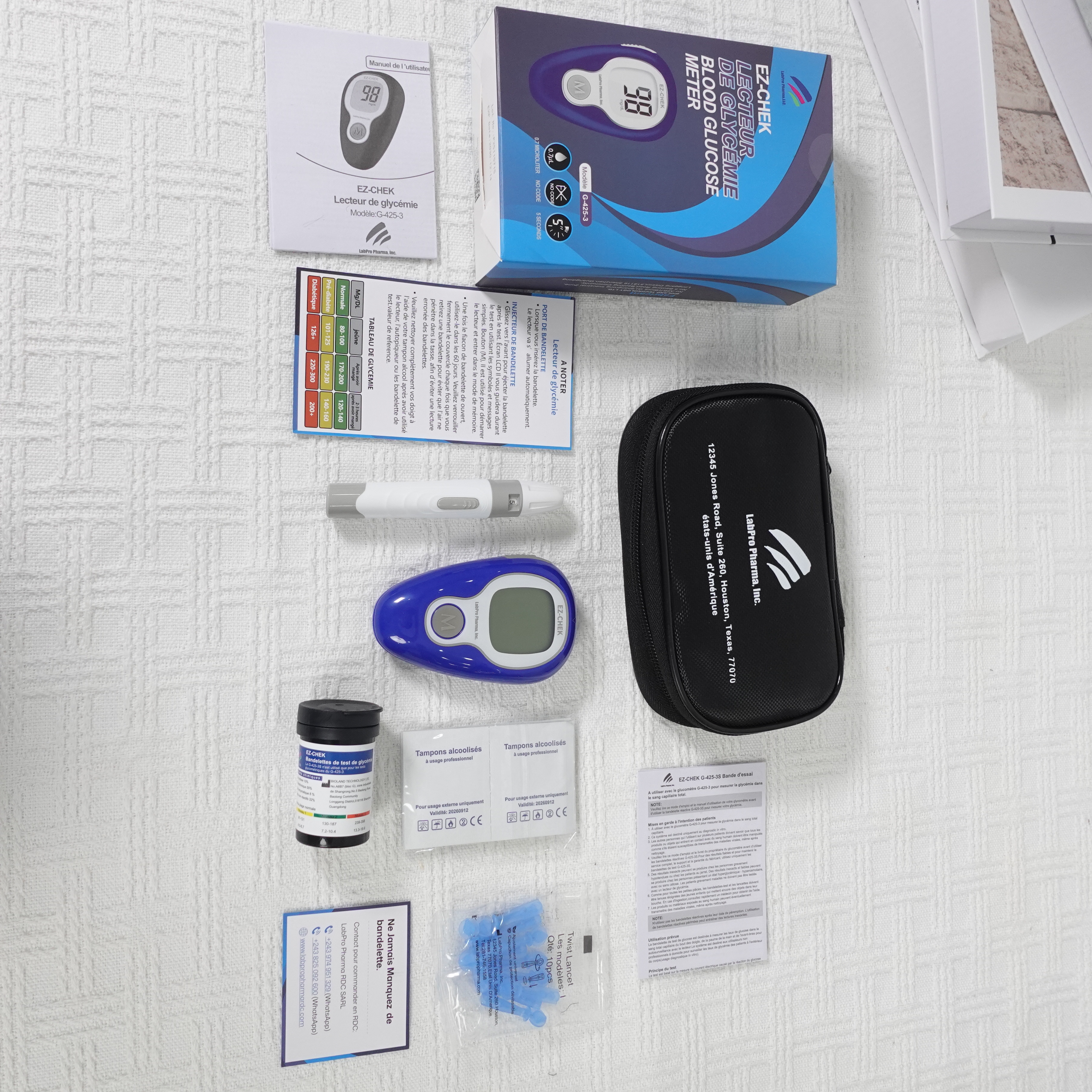 EZCHEK G-425-3 meter package for daily glucose monitoring