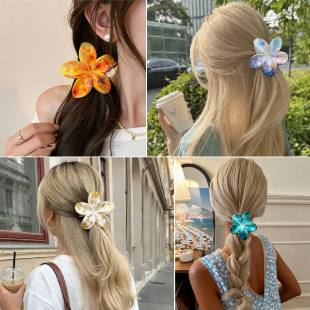 Summer Hawaii Island Hair Clip Featuring Flower Shell Claw for Daily Use or Holiday Occasions