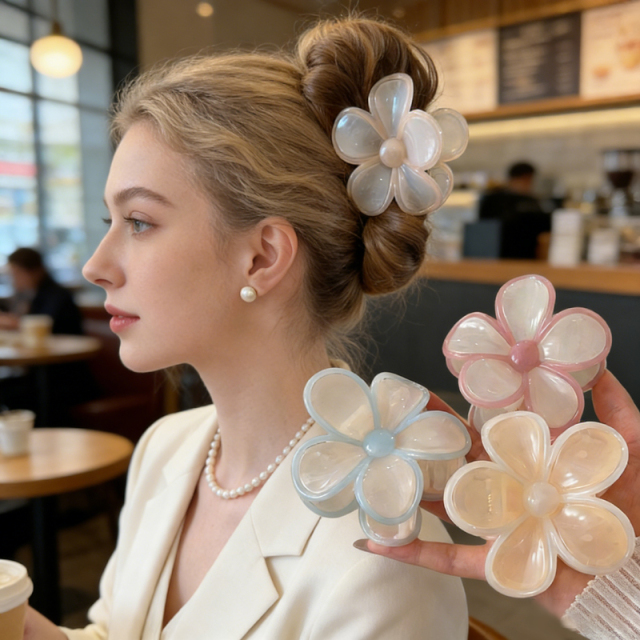 Summer Hawaii Island Hair Clip Featuring Flower Shell Claw for Daily Use or Holiday Occasions