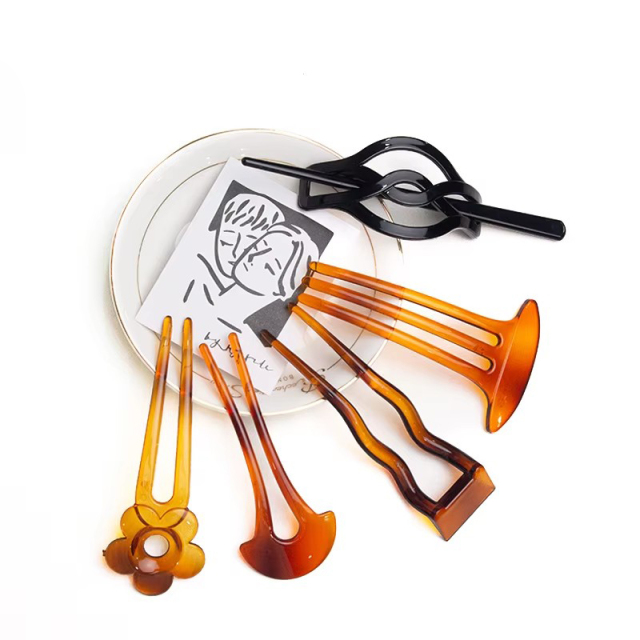 Vintage Retro Chinese Black Hollow Plastic Hair Fork Plastic Chopsticks Hair Sticks Pins for Women