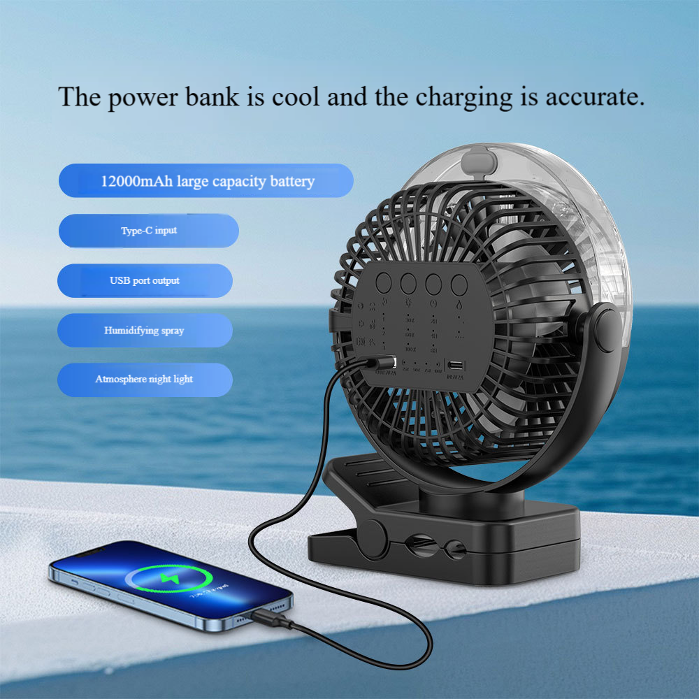 Madefan 8000mAh Clip-Ventilator: 2A Powerbank, Fernbedienung & 360°-Drehung