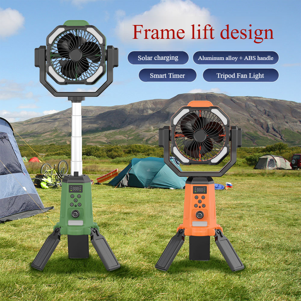 Madefan Campingventilator mit Sprühfunktion: 16000mAh Akku & faltbares Stativ
