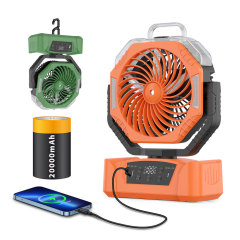 Ventilatore da campeggio oscillante automatico Madefan: 100 velocità, power bank da 8000 mAh e gancio