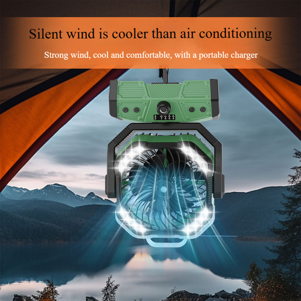 Smile Lighting Tragbarer Campingventilator mit 16000mAh Akku, 160ml Nebelfunktion, stufenloser Geschwindigkeitsregelung und 8 Farboptionen – Perfekt für Outdoor-Abenteuer