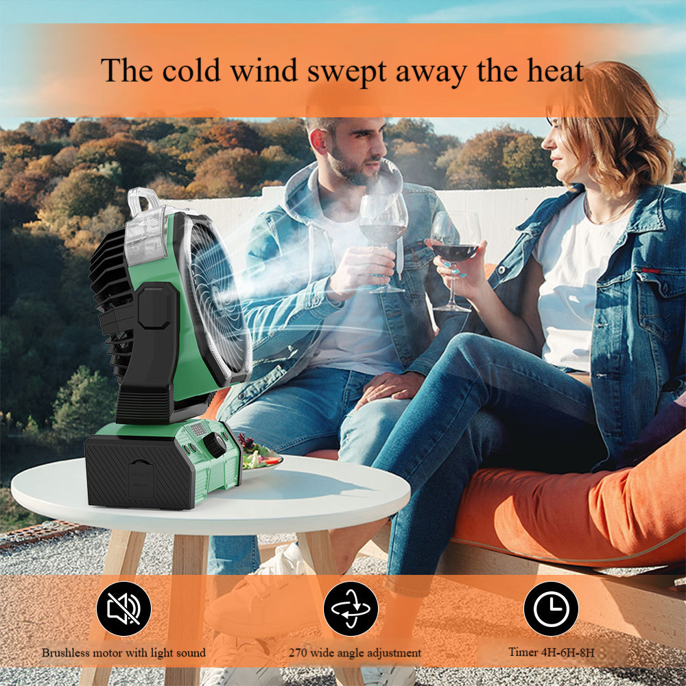 Smile Lighting Tragbarer Campingventilator mit 16000mAh Akku, 160ml Nebelfunktion, stufenloser Geschwindigkeitsregelung und 8 Farboptionen – Perfekt für Outdoor-Abenteuer