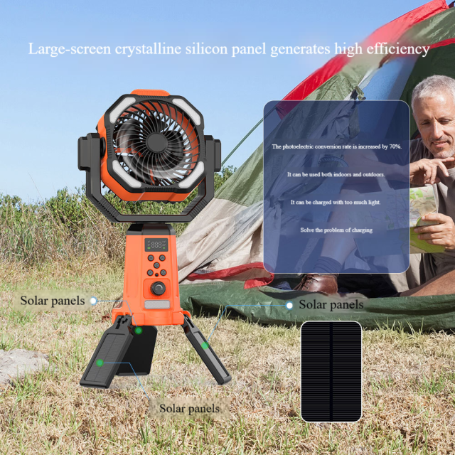 Madefan Campingventilator mit Sprühfunktion: 16000mAh Akku & faltbares Stativ