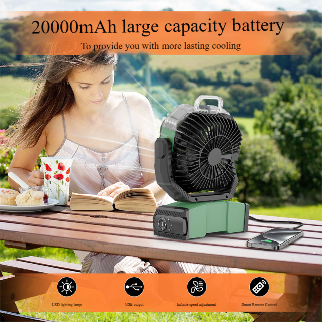 Smile Lighting Tragbarer Campingventilator mit 16000mAh Akku, 160ml Nebelfunktion, stufenloser Geschwindigkeitsregelung und 8 Farboptionen – Perfekt für Outdoor-Abenteuer