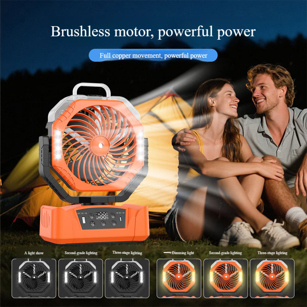 Ventilatore da campeggio oscillante automatico Madefan: 100 velocità, power bank da 8000 mAh e gancio
