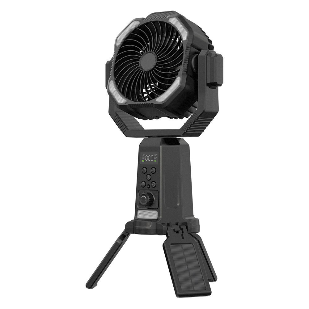 Madefan Campingventilator mit Sprühfunktion: 16000mAh Akku & faltbares Stativ
