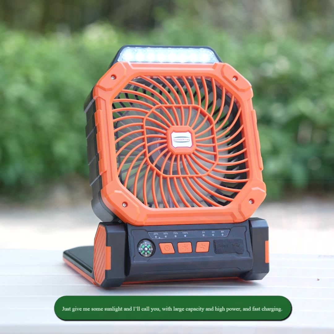 Madefan X16 Solar Rechargeable Camping Fan with LED Lantern & Compass