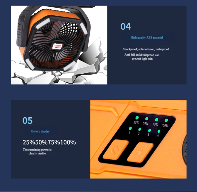 Ventilatore da campeggio ricaricabile Madefan X30 da 10000 mAh con luce LED e telecomando