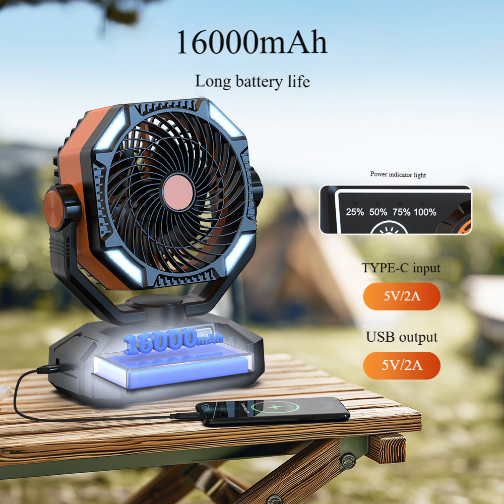 Madefan SM-F909 16000mAh wiederaufladbarer Campingventilator mit Fernbedienung und LED-Licht