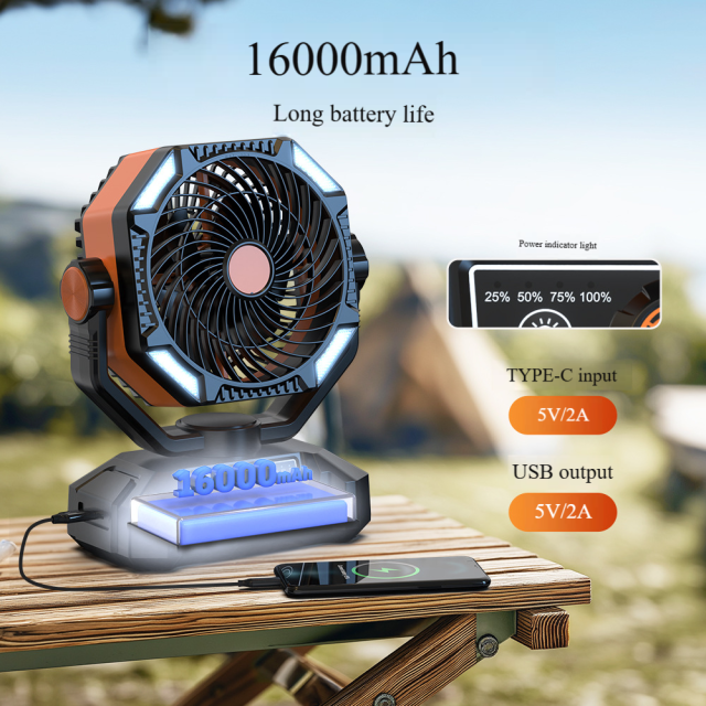 Madefan SM-F909 16000mAh wiederaufladbarer Campingventilator mit Fernbedienung und LED-Licht