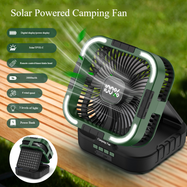 Madefan SM-F905 10000mAh Solar-Campingventilator mit LCD-Display und LED-Beleuchtung