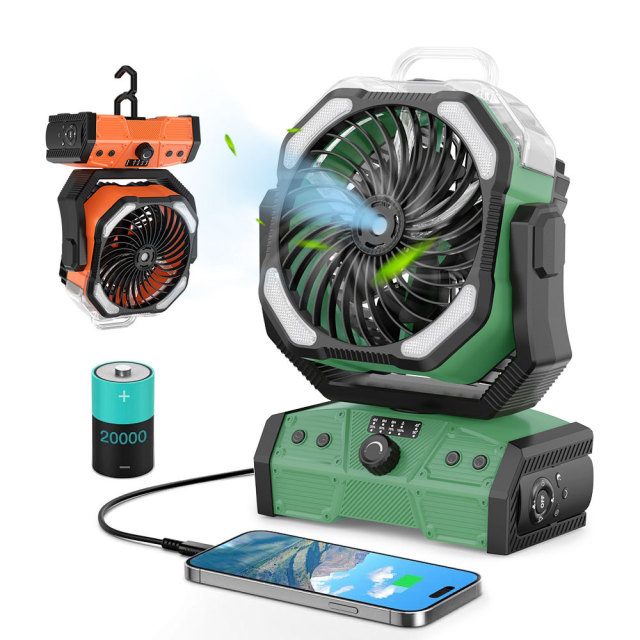 Smile Lighting Tragbarer Campingventilator mit 16000mAh Akku, 160ml Nebelfunktion, stufenloser Geschwindigkeitsregelung und 8 Farboptionen – Perfekt für Outdoor-Abenteuer