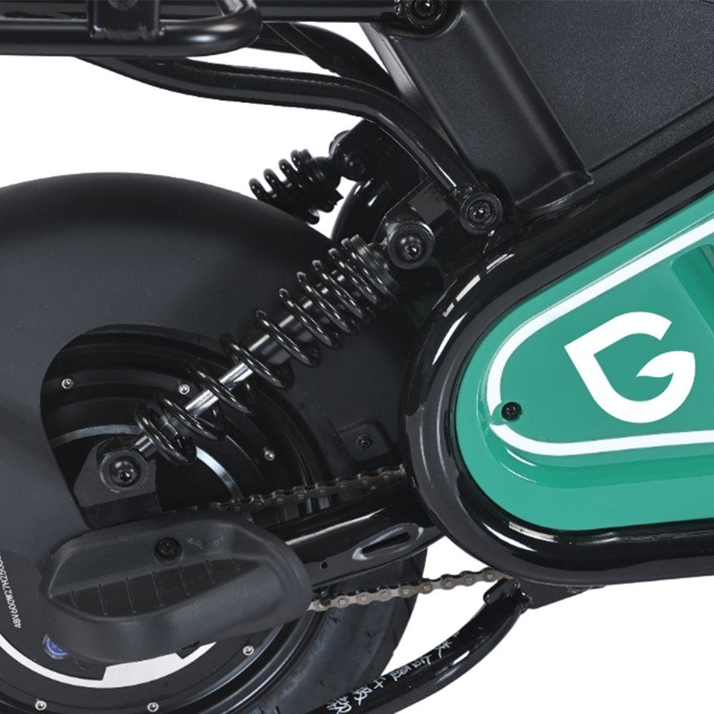 Greennovo ETW-F011, motocicleta eléctrica de dos ruedas, ebike e-moped con portaequipajes trasero para mercancías.