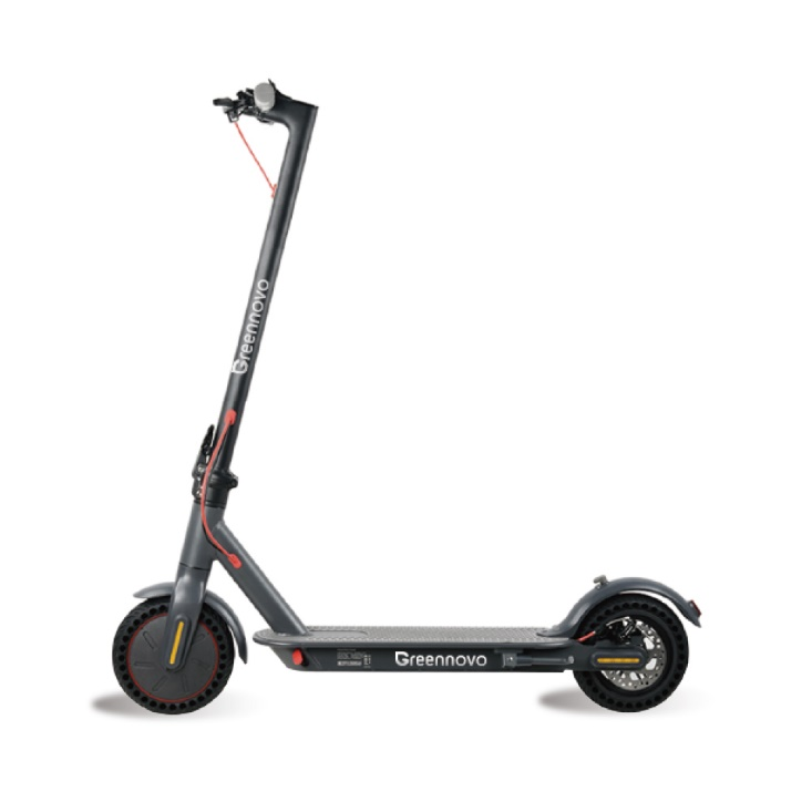 Patinete eléctrico Greennovo ESC-T003 con luz LED delantera y trasera, luz de freno, homologación europea y velocidad máxima de 25 km/h.